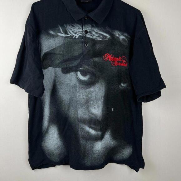 Vtg Makaveli Branded Tupac 2Pac Rap Graphic Polo Shirt Size Men’s L Big Logo - Picture 1 of 5